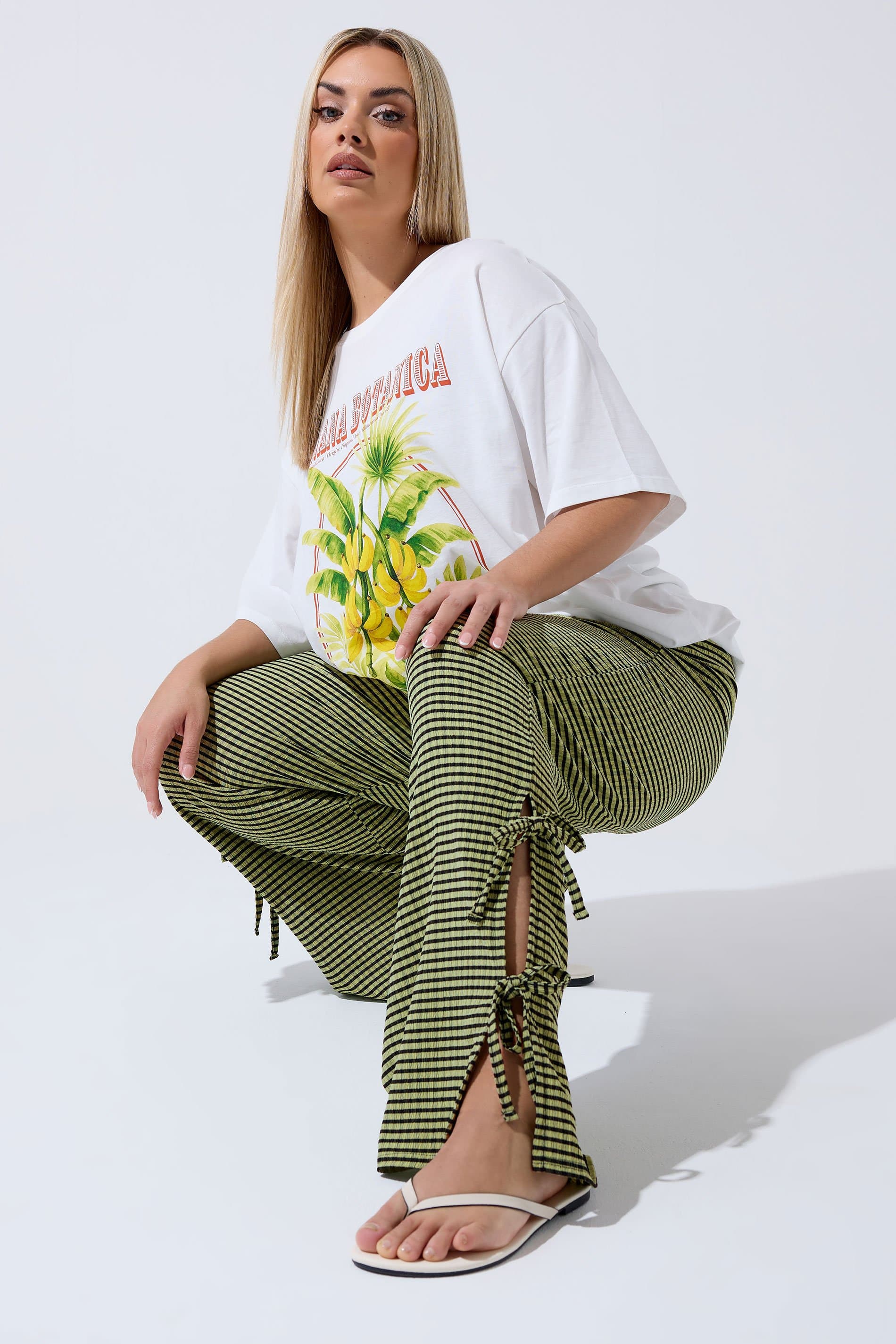 Limited Collection Curve Khaki Green Gingham Tie Side Trousers