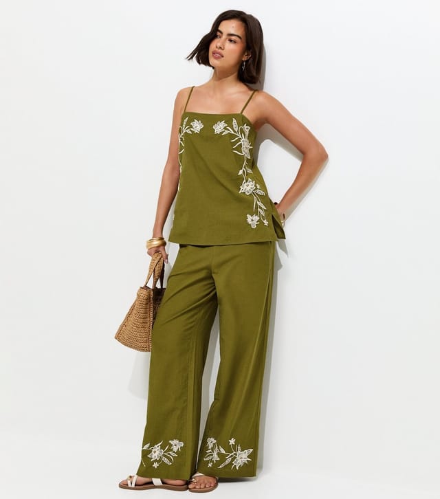 New Look Women's Khaki Floral Tie Side Cami Top New Look - 2