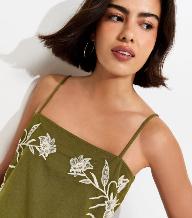 New Look Women's Khaki Floral Tie Side Cami Top New Look - 3