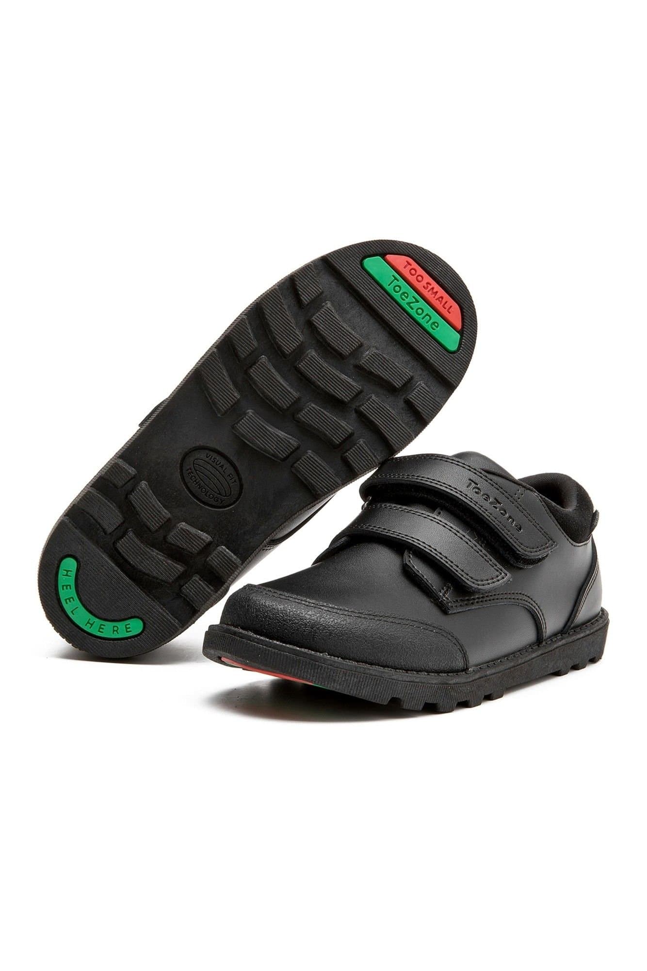 ToeZone ToeZone Men's Tracer Classic Double Rip Tape Leather School Shoes in Black