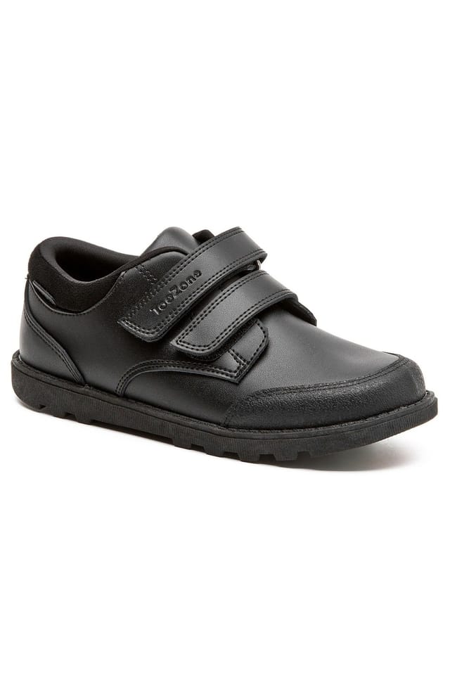 ToeZone ToeZone Men's Tracer Classic Double Rip Tape Leather School Shoes in Black - 2