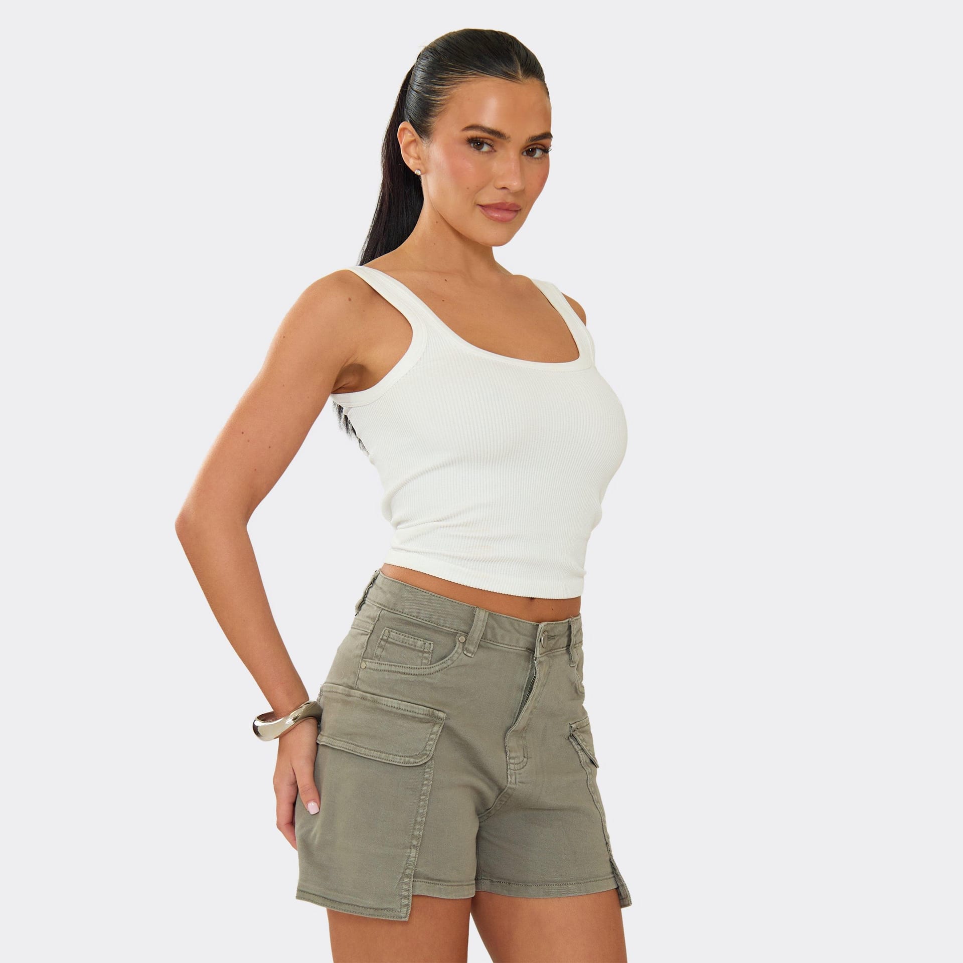 EGO Grey Denim Mid-Rise Cargo Shorts