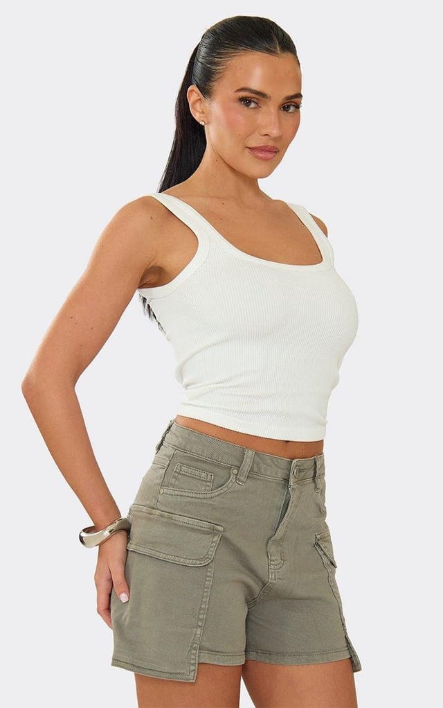 EGO Mid Rise Cargo Pocket Detail Shorts In Grey Denim, Women's Size UK L - 2