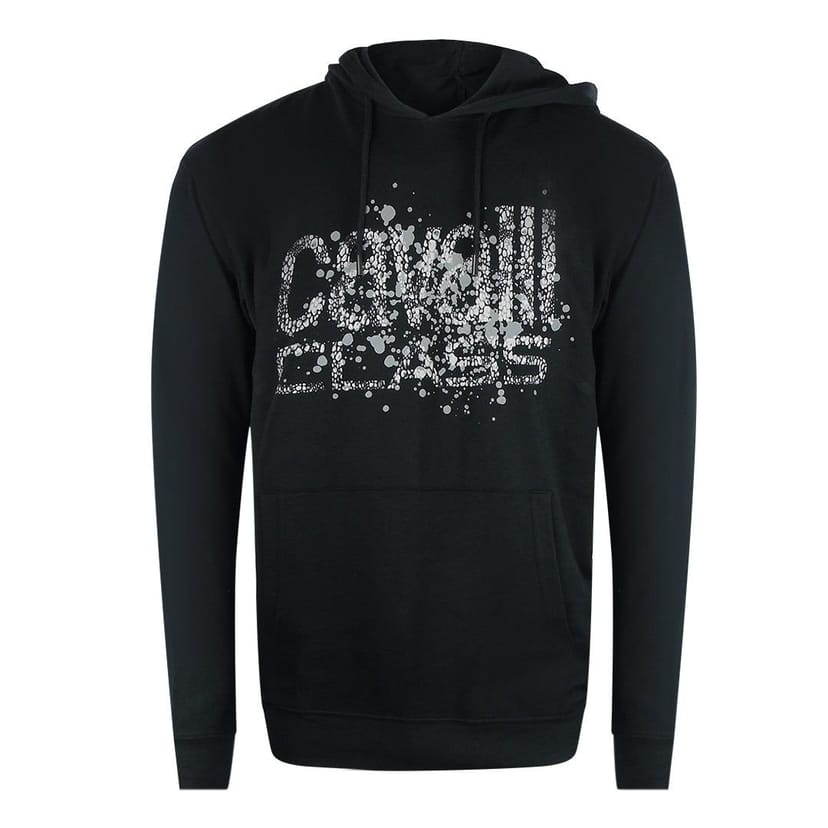 Cavalli Class Cavalli Class Men's Cracked Sprayed Logo Black Hoodie - 1