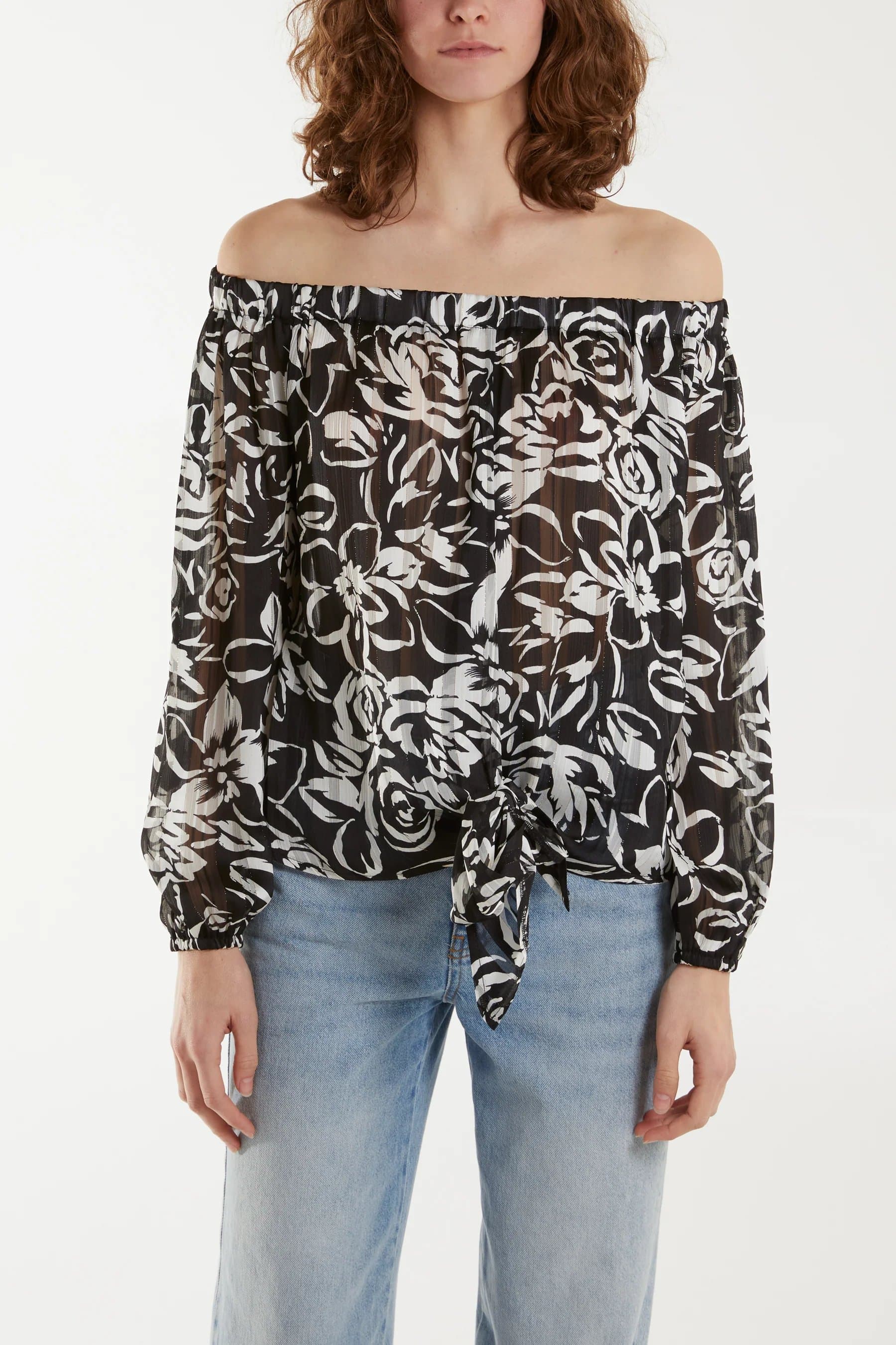 Blue Vanilla Tie Front Bardot Top