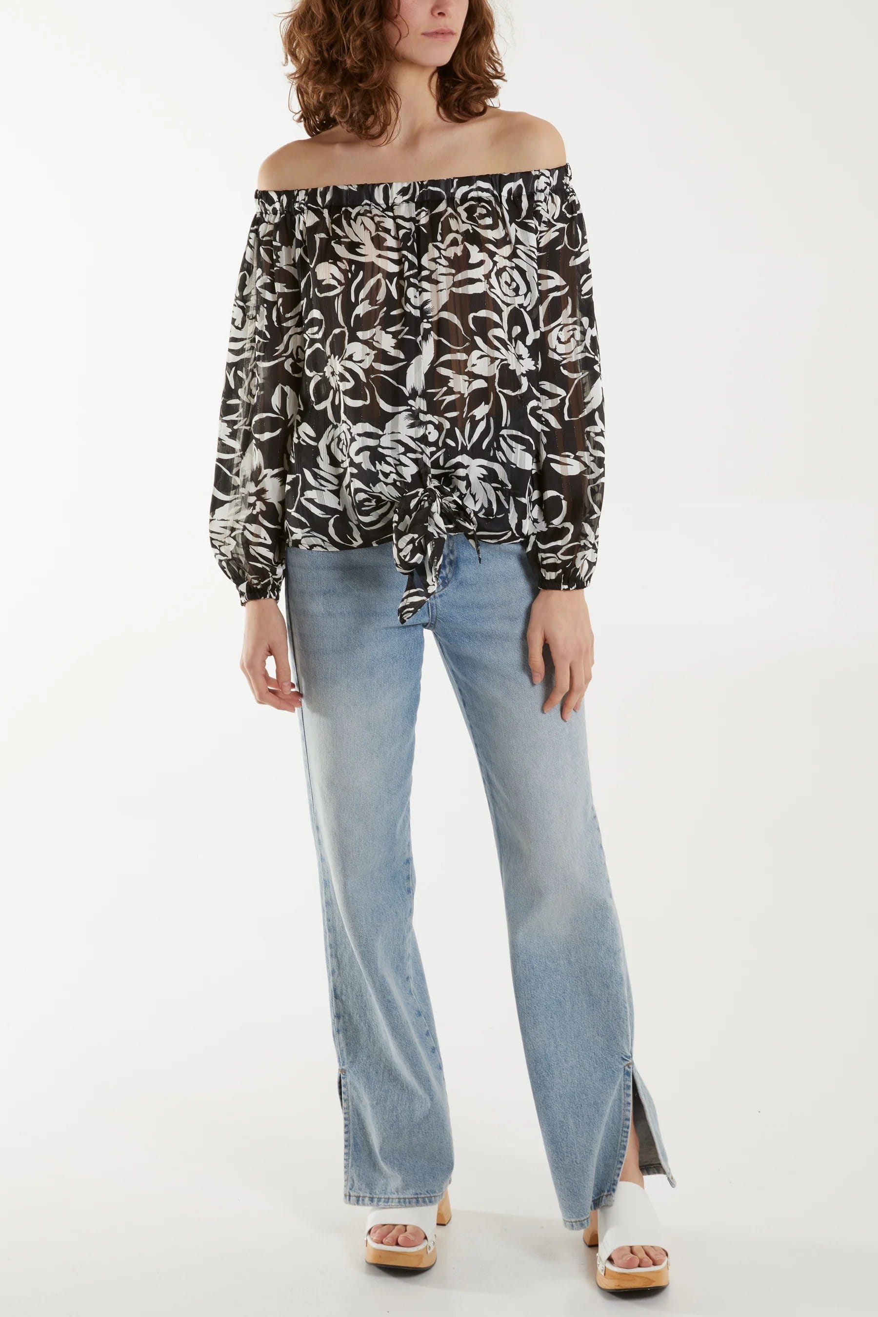 Blue Vanilla Tie Front Bardot Top - 4