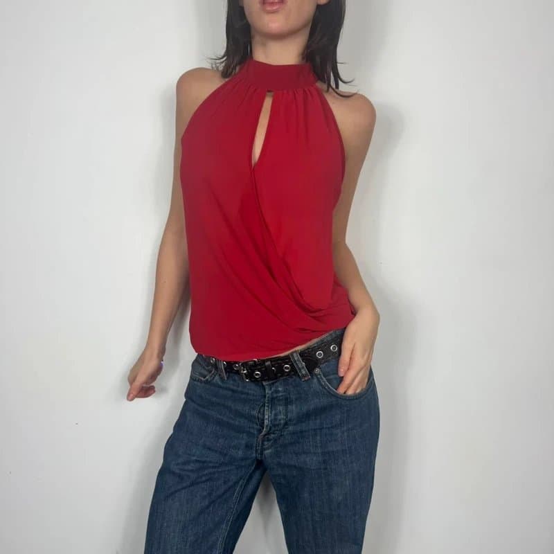 New Look Red halter neck top with cut out detail #halterneck