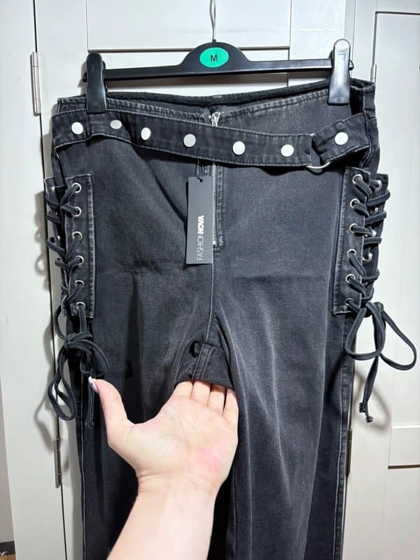 Fashion Nova Fashion nova straight black lace up belted jeans