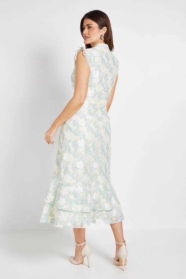 Wallis Wallis Women's Lace Ruffle Sleeve Midi Dress in Mint - 3