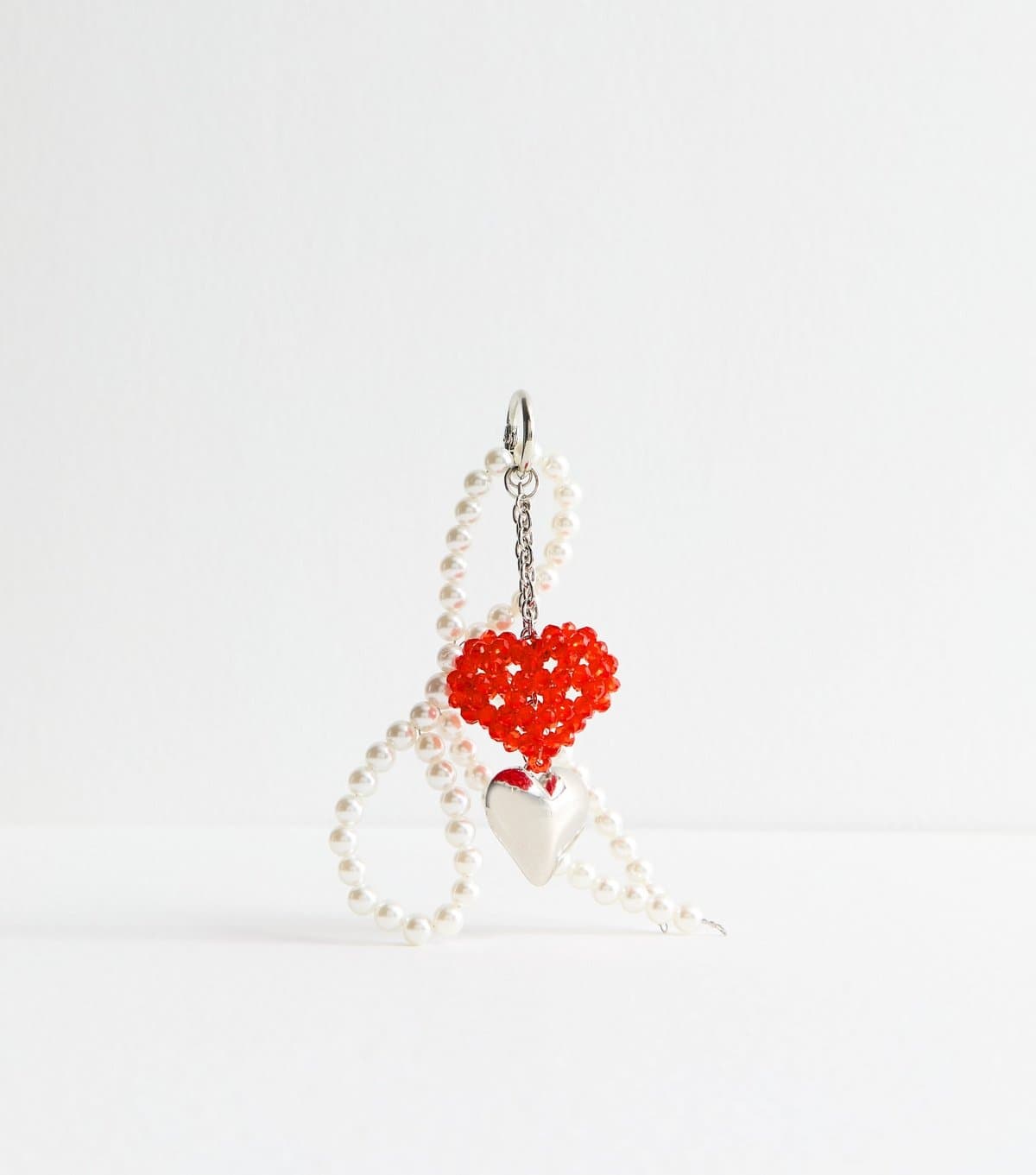 New Look Red Beaded Heart Bag Charm New Look