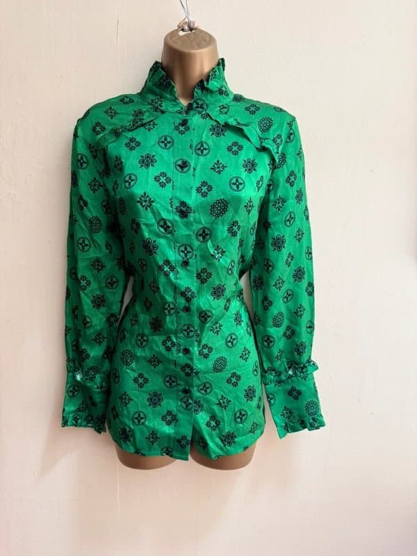 Suzie Winkle Suzie Winkle emerald green black silky blouse shirt 10 rrp £215