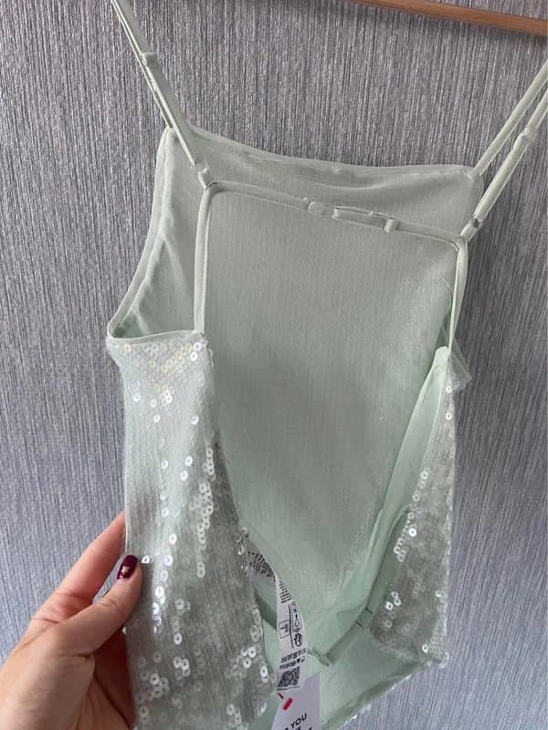 ASOS ASOS mint sequin embellished Ibiza backless cami top