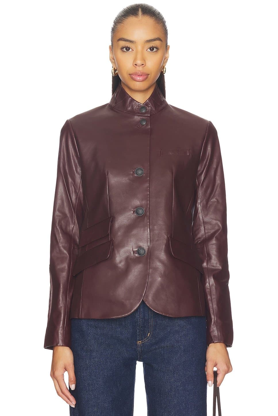 revolve Revolve Burgundy Leather Blazer