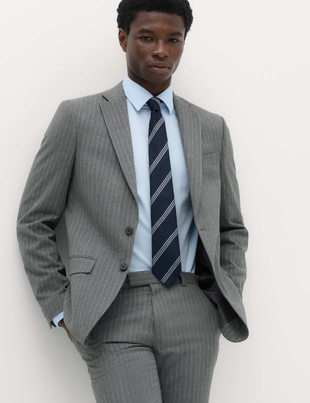 Marks & Spencer M&S Slim Fit Pin Stripe Stretch Suit Jacket Dark Grey