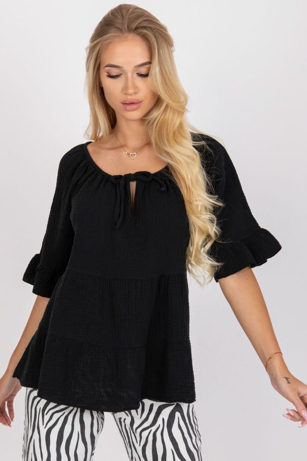 Love Lace Love Lace Women's Everyday Loose Fit Blouse With Ruffle Sleeves in Black