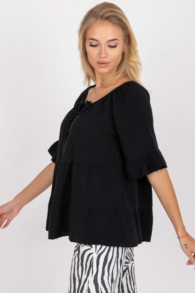 Love Lace Love Lace Women's Everyday Loose Fit Blouse With Ruffle Sleeves in Black - 2