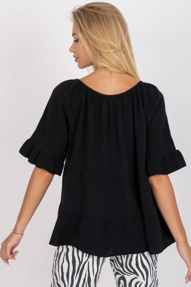 Love Lace Love Lace Women's Everyday Loose Fit Blouse With Ruffle Sleeves in Black - 3