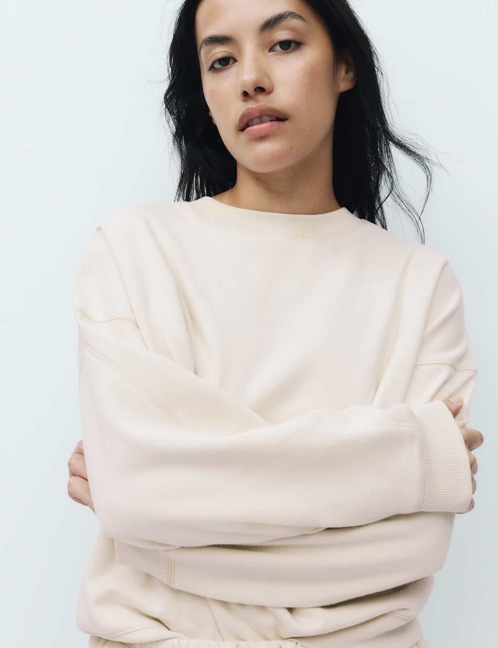 Marks & Spencer M&S Stone Cotton-Rich Brushback Sweatshirt