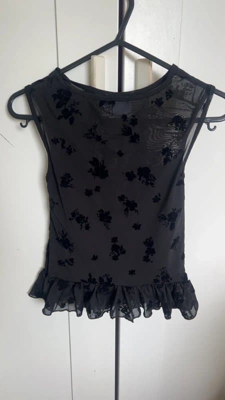 ASOS Design ASOS Design Black Mesh Floral Peplum Top XS