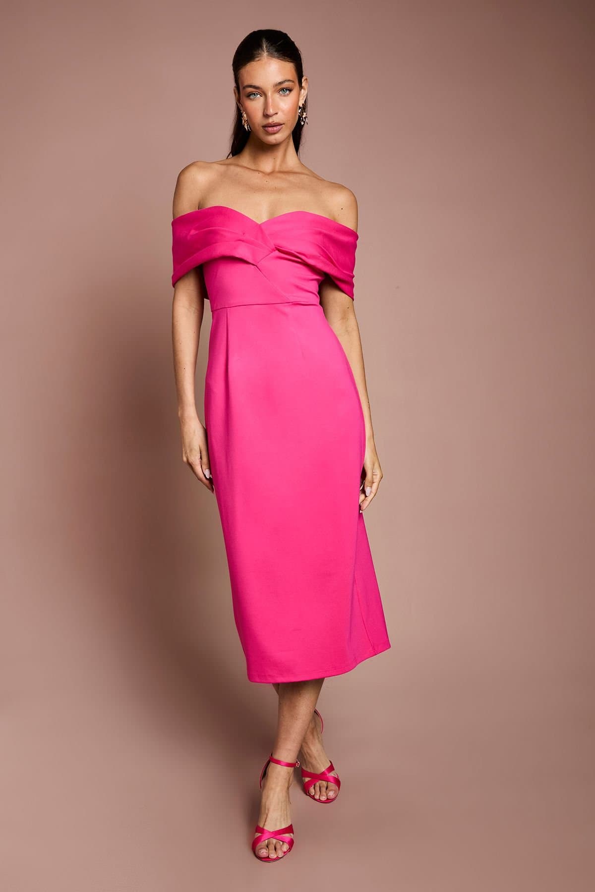 Coast Coast Women's Bardot Ponte Column Midi Dress in Magenta