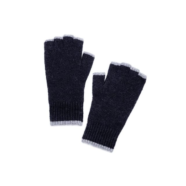 POM Collection POM Collection Men's Navy & Grey Trim Fingerless Gloves - 2