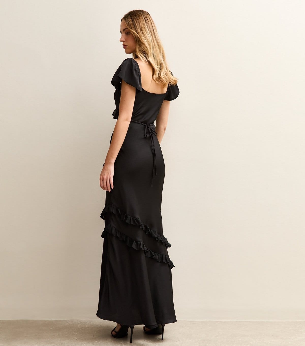 New Look Women's Black Satin Ruffled Trim Midi Dress New Look - 4