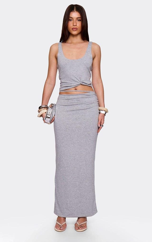 EGO Strappy Waist Maxi Skirt In Grey Marl, Women's Size UK L - 2