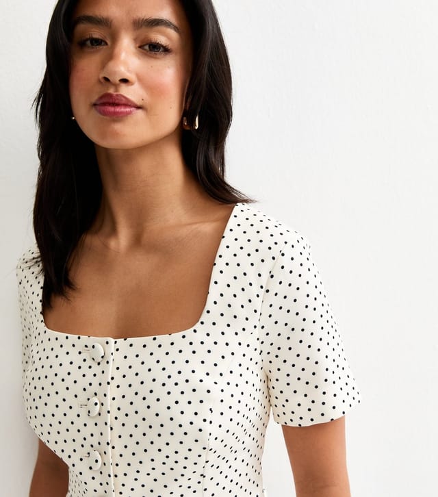 New Look Women's Petite White Spot Print Square Neck Short Sleeve Blazer Top New Look - 2