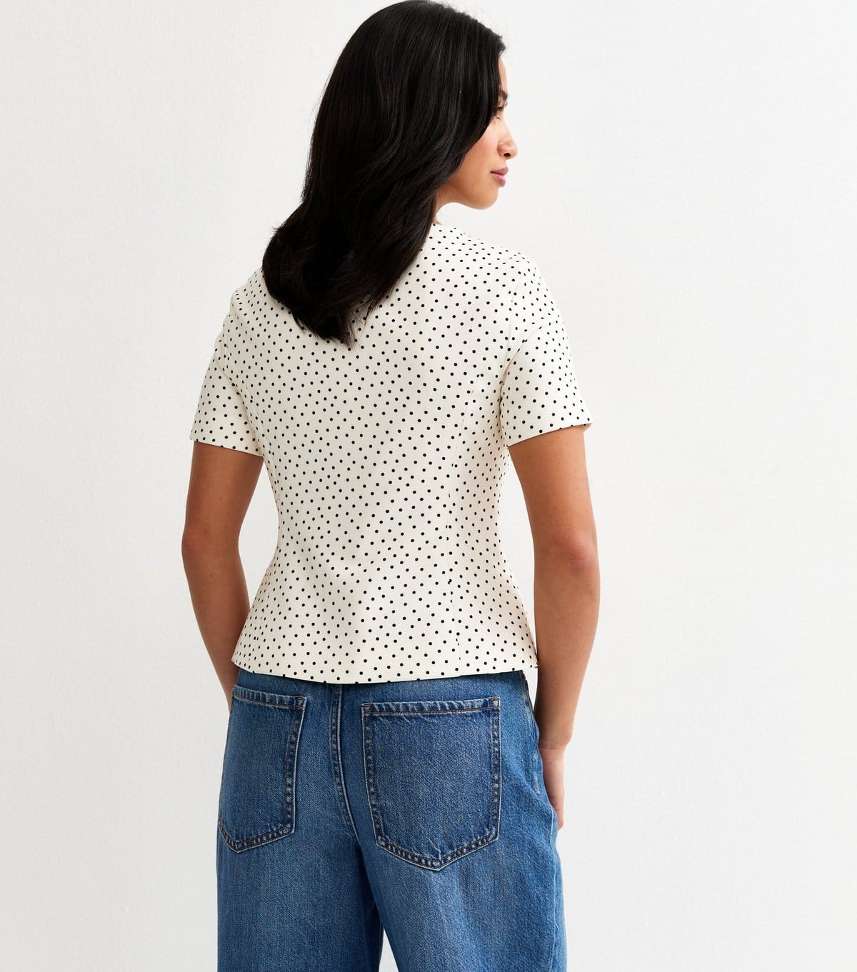 New Look Women's Petite White Spot Print Square Neck Short Sleeve Blazer Top New Look - 4