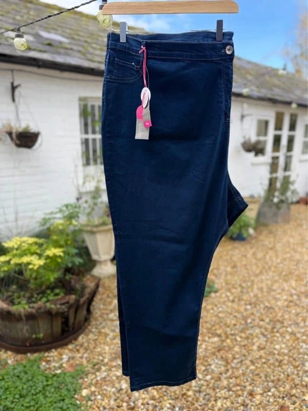 Marisota Marisota Wide Leg Jeans Navy BNWT | Elasticated Waist Pull On Plus Size UK 32–34