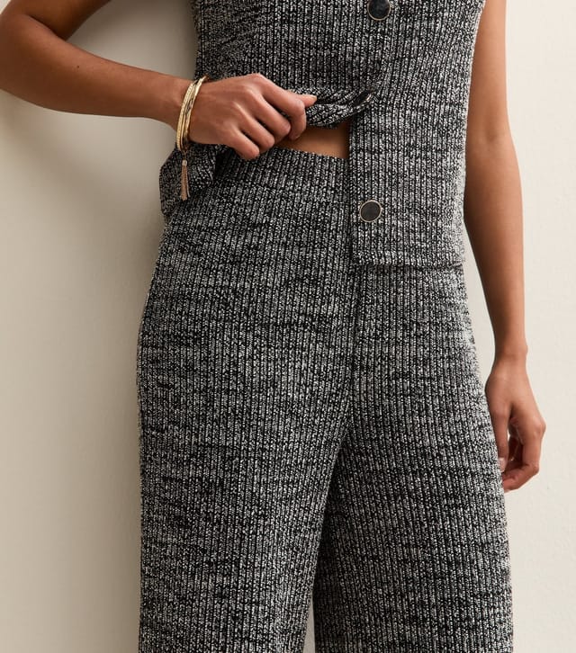 New Look Women's Black Soft Touch Ribbed Knit Wide Leg Trousers New Look - 2