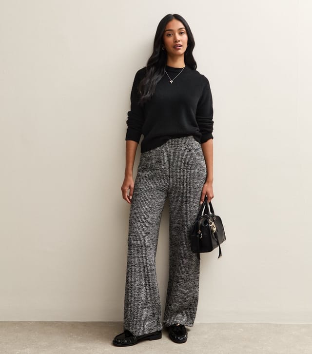 New Look Women's Black Soft Touch Ribbed Knit Wide Leg Trousers New Look - 3