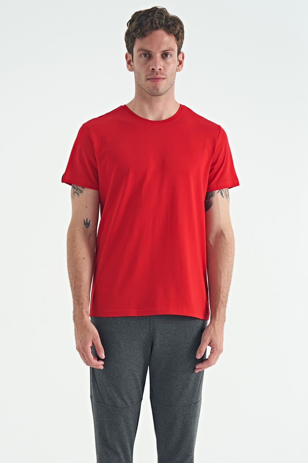 Tommy Life Tommy Life Men's Cotton Elastane Crew Neck T-Shirt in Red