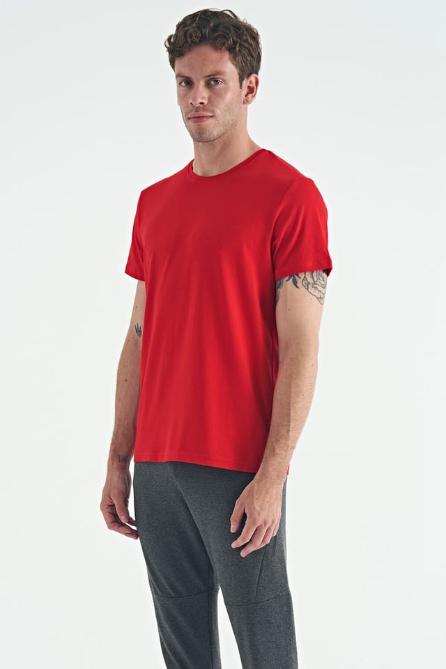 Tommy Life Tommy Life Men's Cotton Elastane Crew Neck T-Shirt in Red - 2