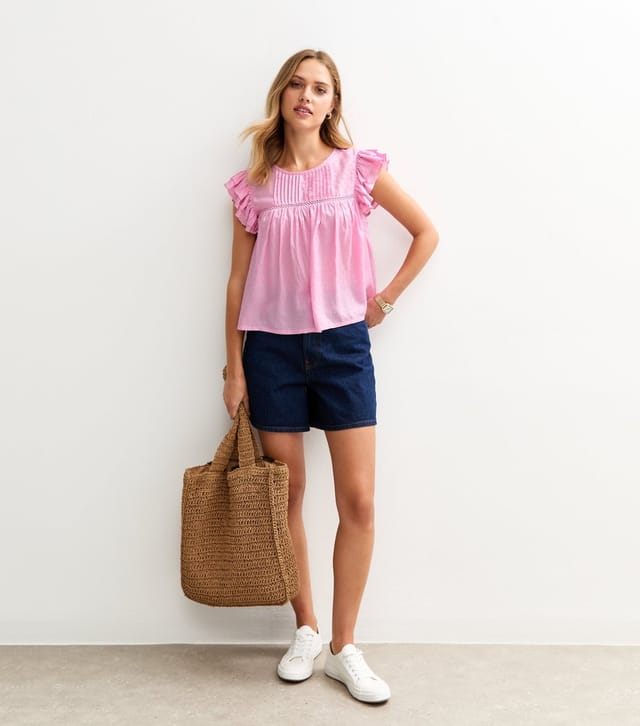 New Look Women's Pink Lace Insert Ruffle Trim Sleeveless Top New Look - 2