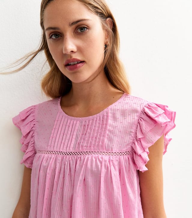 New Look Women's Pink Lace Insert Ruffle Trim Sleeveless Top New Look - 3