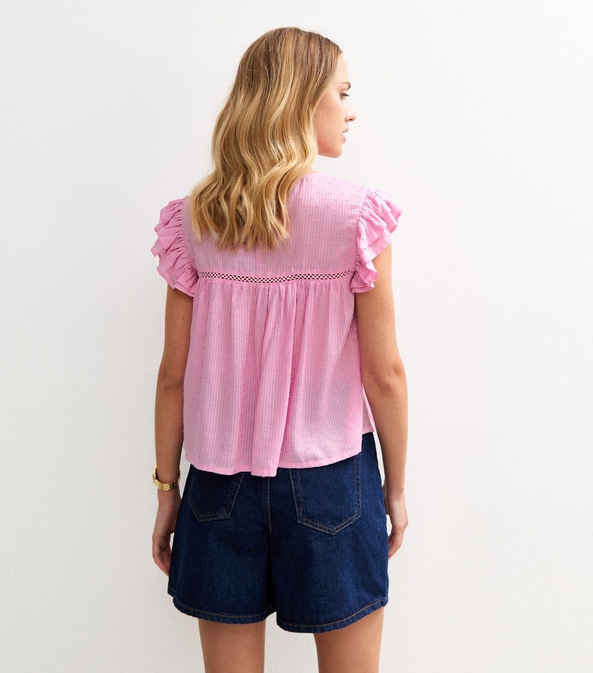 New Look Women's Pink Lace Insert Ruffle Trim Sleeveless Top New Look - 4