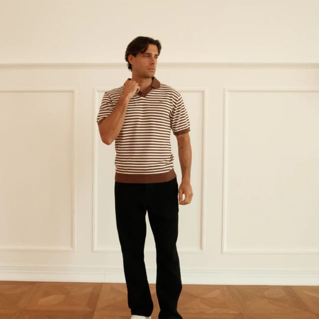 Walker & Hunt Walker & Hunt Men's Milton Striped Polo in Brown - 3