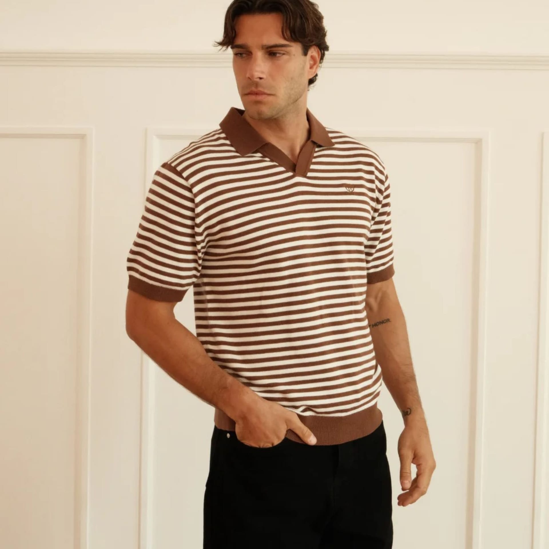 Walker & Hunt Walker & Hunt Men's Milton Striped Polo in Brown - 4