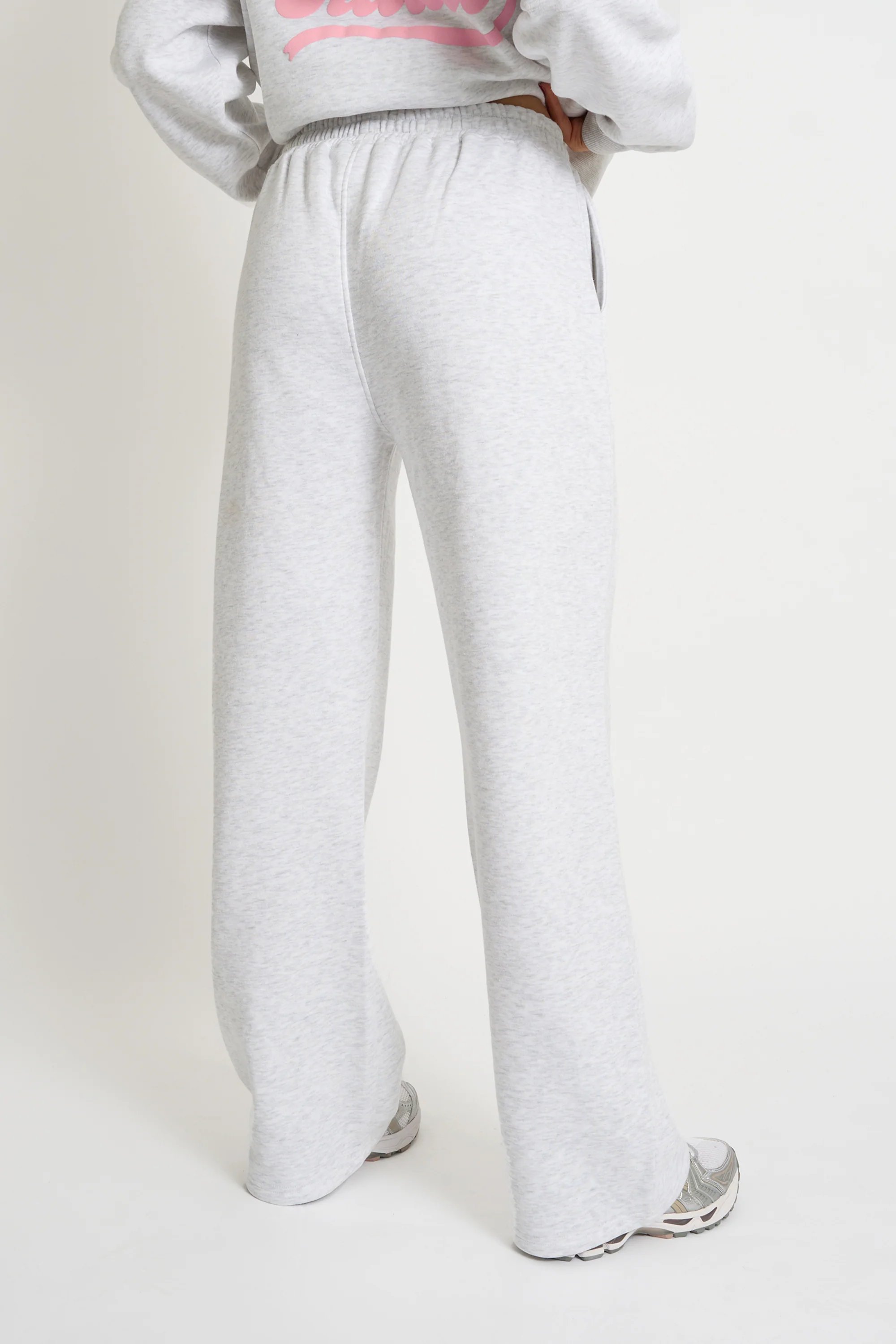 Kaiia Kaiia Bubble Script Bow Detail Wide Leg Joggers Grey Marl & Pink - 3