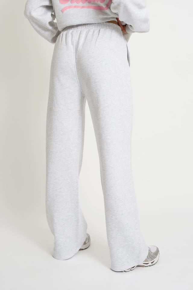 Kaiia Kaiia Bubble Script Bow Detail Wide Leg Joggers Grey Marl & Pink - 3