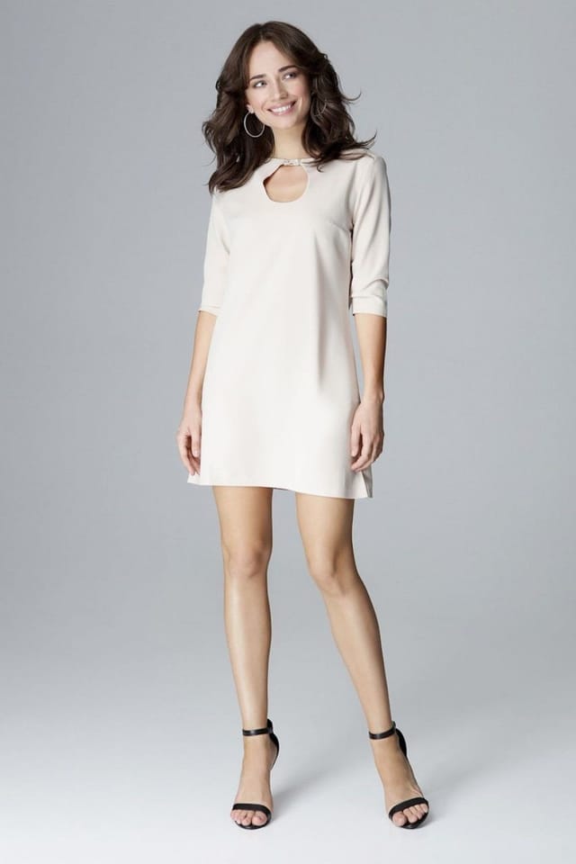Love Lace Love Lace Women's Slight Flared Trapezoid Neckline Clasp Dress in Beige - 2