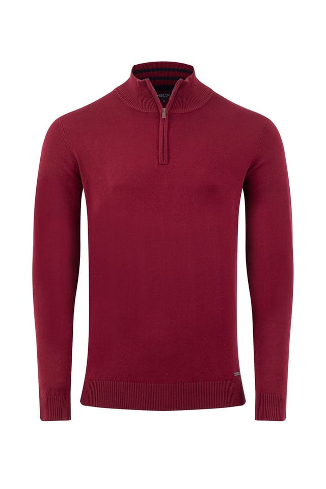 Weird Fish Weird Fish Men's Frederick 1/4 Zip Fine Knit Jumper in Wine - 2