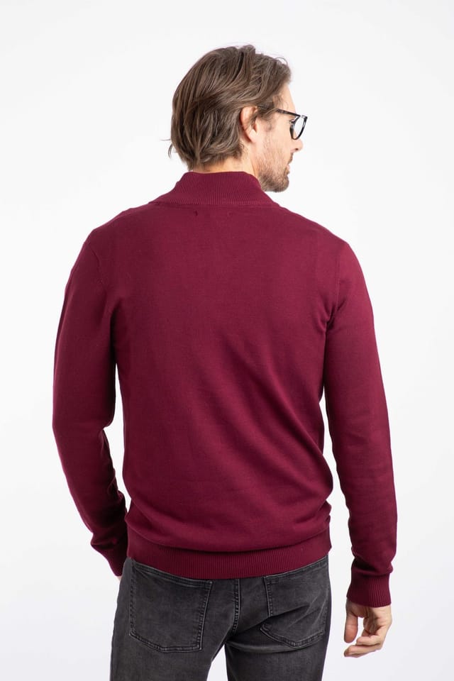 Weird Fish Weird Fish Men's Frederick 1/4 Zip Fine Knit Jumper in Wine - 3