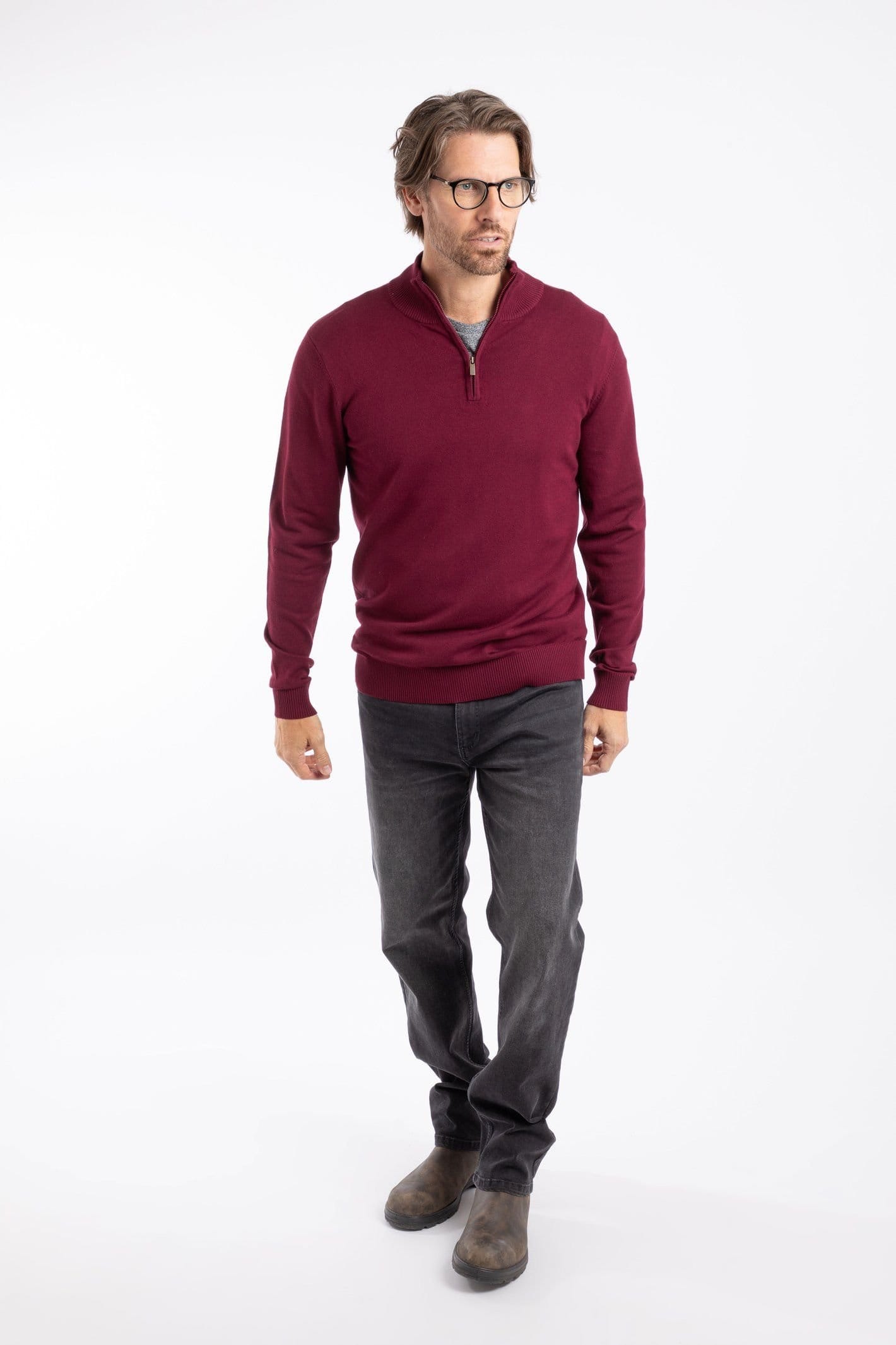 Weird Fish Weird Fish Men's Frederick 1/4 Zip Fine Knit Jumper in Wine - 4