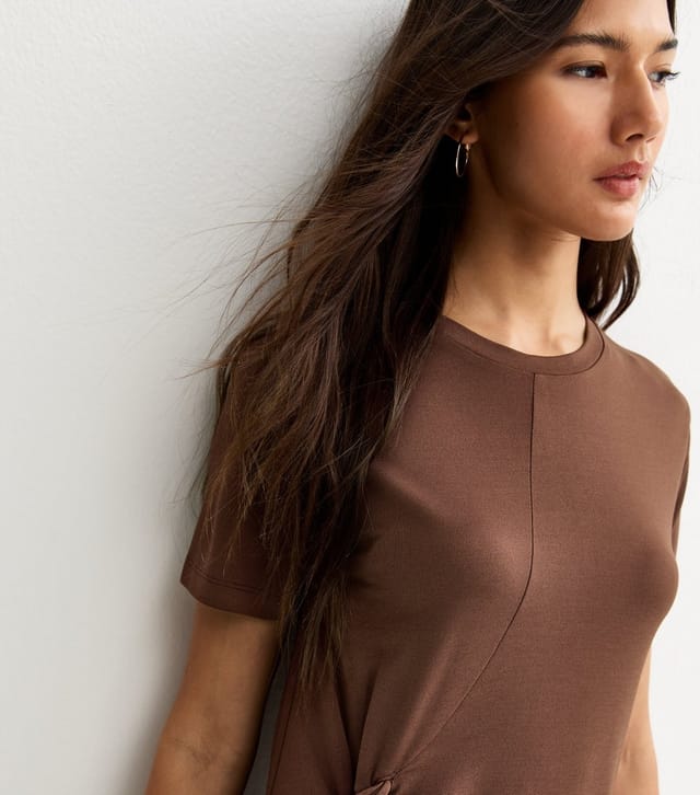 New Look Women's Dark Brown Lace Trim T-Shirt Dress New Look - 2