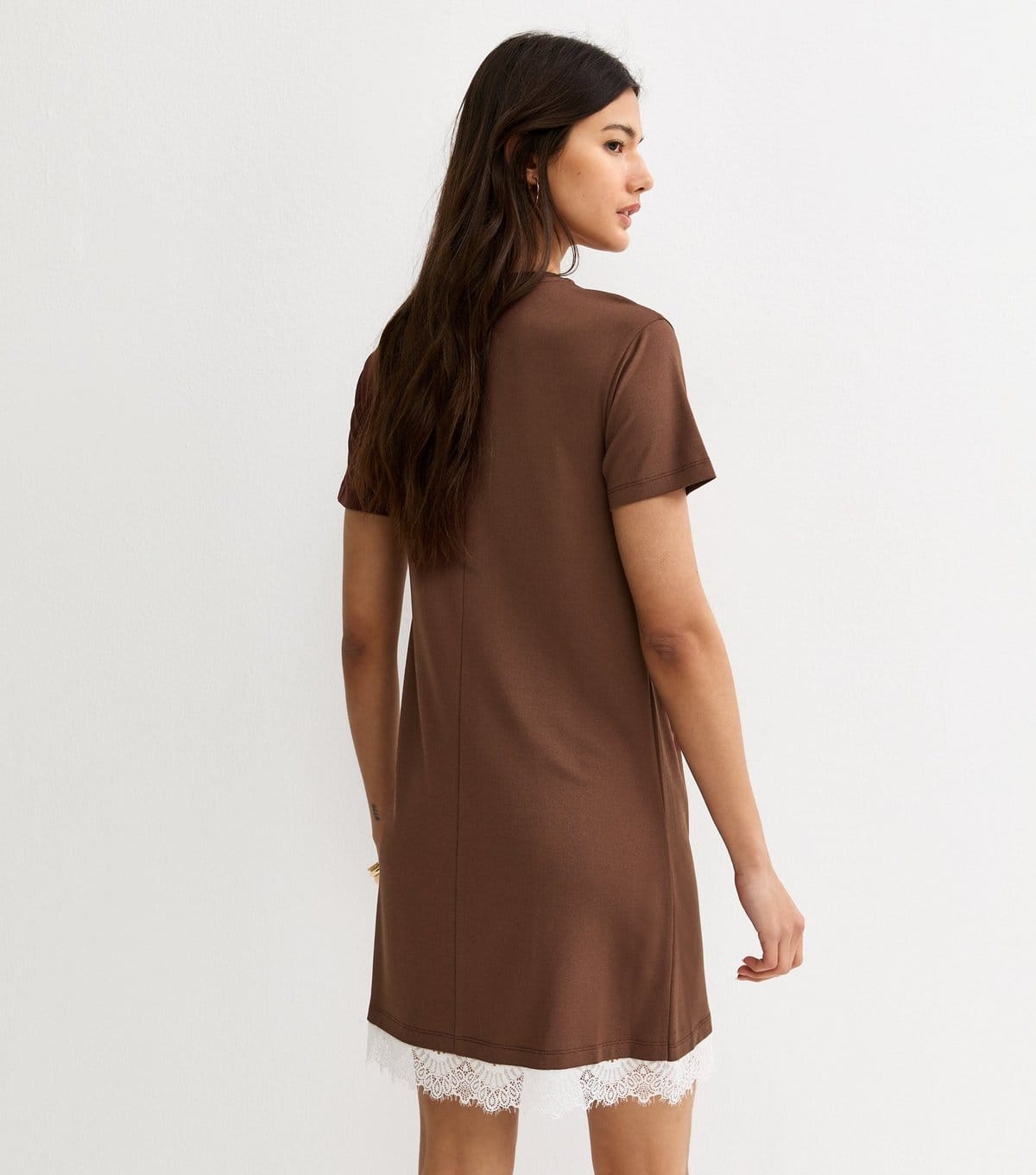 New Look Women's Dark Brown Lace Trim T-Shirt Dress New Look - 4