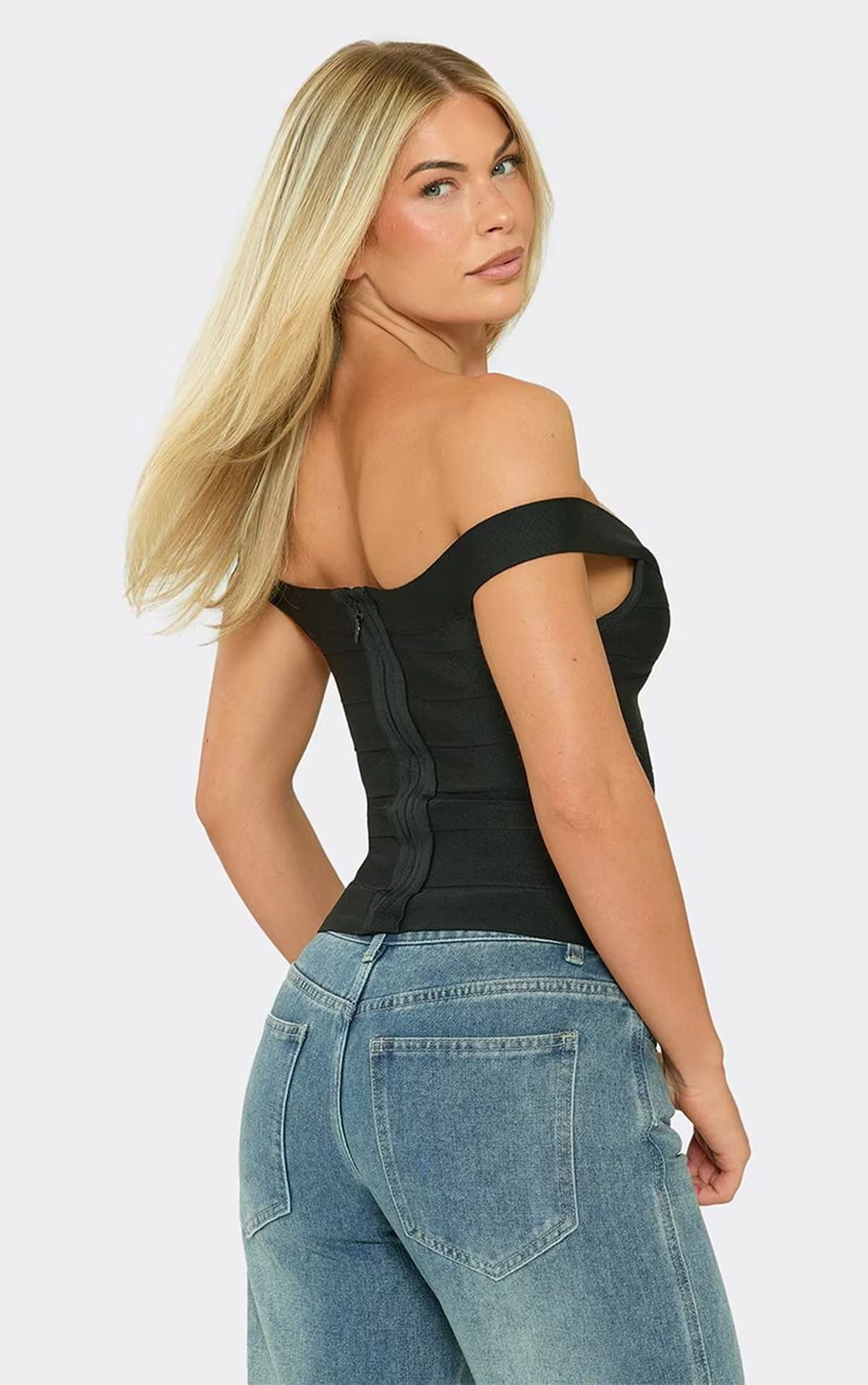 EGO Off The Shoulder Top In Black Bandage, Women's Size UK 6