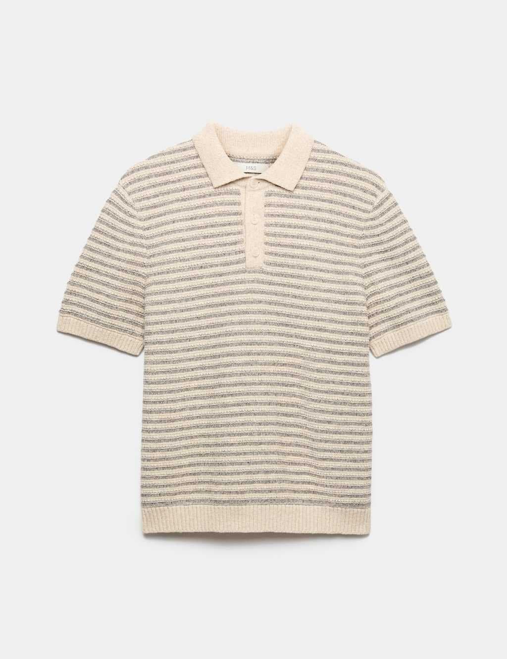 Marks & Spencer M&S Cotton Rich Textured Knitted Polo Shirt Neutral