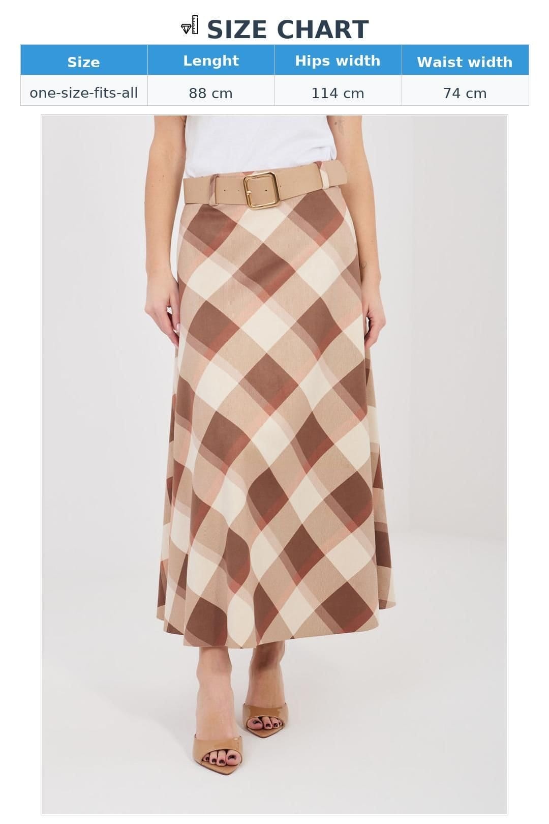 Love Lace Love Lace Women's Maxi Flared Check Skirt with Waist Belt in Brown - 4